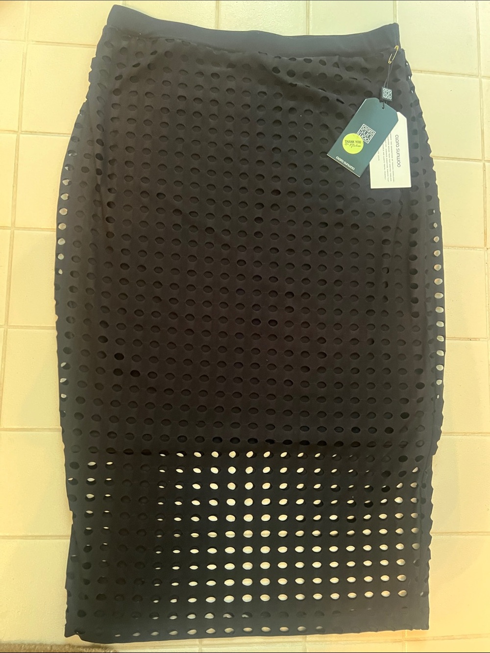 Clara Sun Woo Black Laser-Cut Pencil Skirt